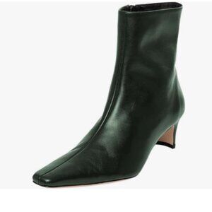 miss left Deep Green Side Zipper Low Heel Ankle Boots Square Toe Ladies Booties